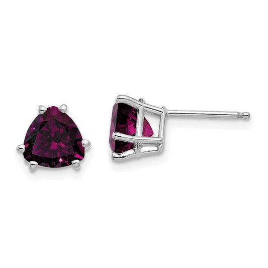 Buy Stylish 14K White Gold Trillion Cut Rhodolite Garnet Stud Earrings