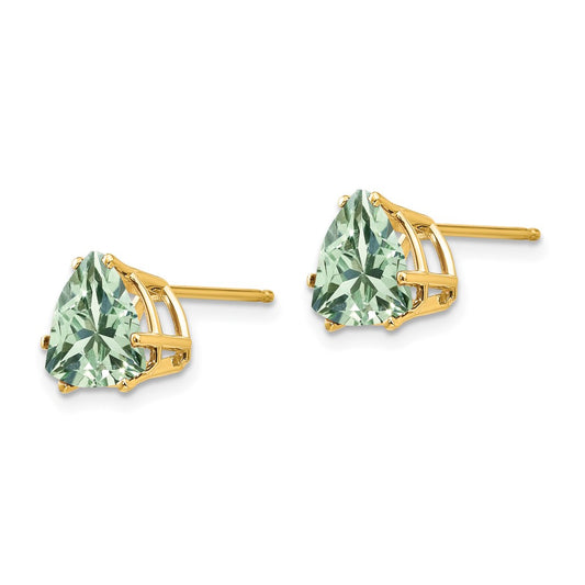 Exclusive 14K Gold 8mm Trillion Cut Green Quartz Earrings - Stylish Value!