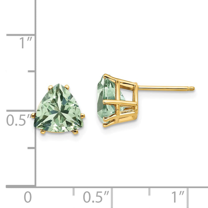 Exclusive 14K Gold 8mm Trillion Cut Green Quartz Earrings - Stylish Value!-4