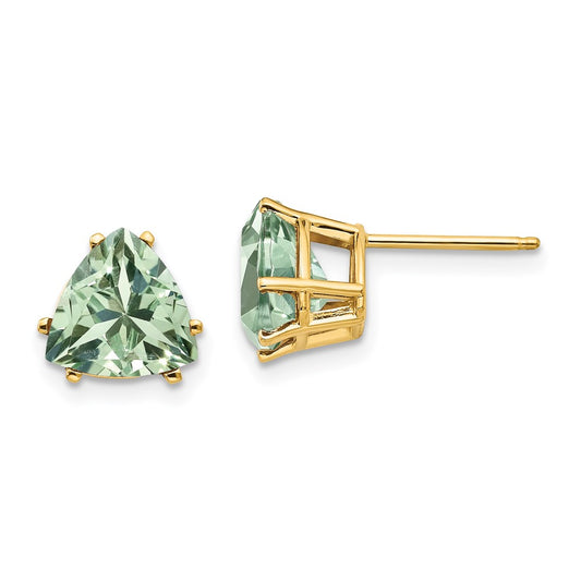 Exclusive 14K Gold 8mm Trillion Cut Green Quartz Earrings - Stylish Value!