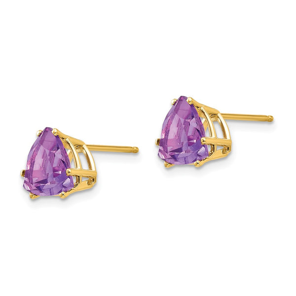 14K Gold 8mm Trillion Cut Amethyst Earrings