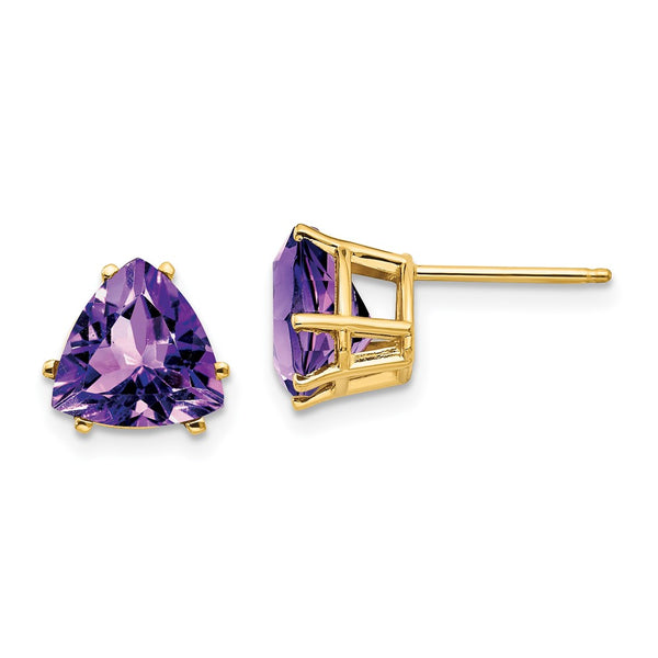 14K Gold 8mm Trillion Cut Amethyst Earrings