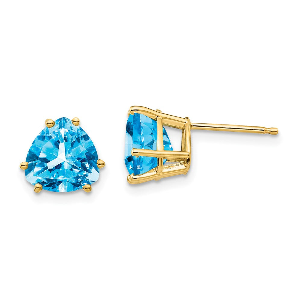 Shop Exclusive 14K Gold 8mm Trillion-Cut Blue Topaz Earrings - Stylish Value