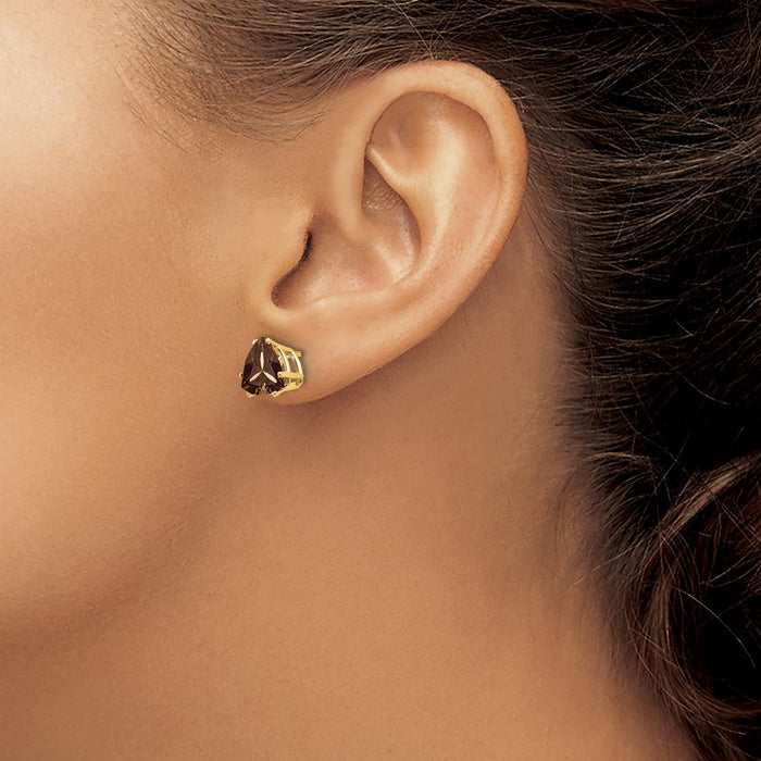 Buy Exclusive 14K Gold 8mm Trillion Cut Smoky Quartz Earrings - Luxury Style-3