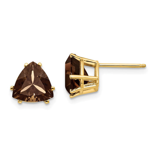 Buy Exclusive 14K Gold 8mm Trillion Cut Smoky Quartz Earrings - Luxury Style