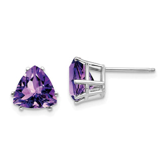 Buy Stylish 14K White Gold Trillion Cut Amethyst Stud Earrings - Value Design