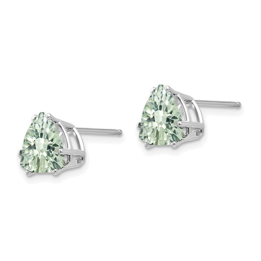 Exclusive 14K Gold 8mm Trillion Checker-Cut Green Quartz Earrings - Stylish Value!
