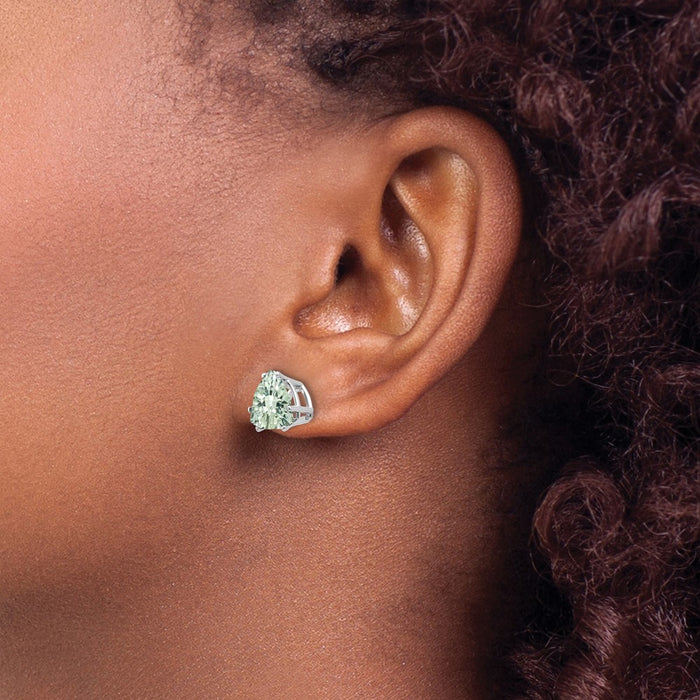 Exclusive 14K Gold 8mm Trillion Checker-Cut Green Quartz Earrings - Stylish Value!-3