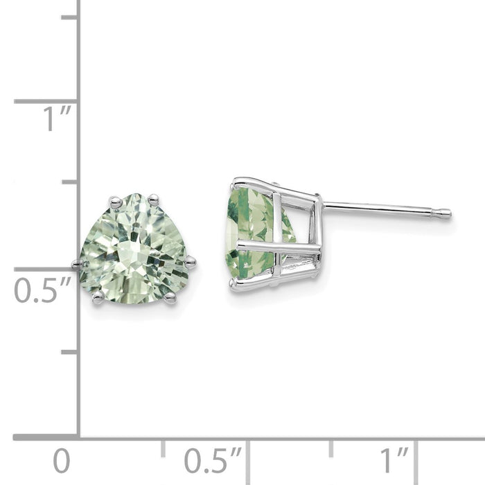 Exclusive 14K Gold 8mm Trillion Checker-Cut Green Quartz Earrings - Stylish Value!-4