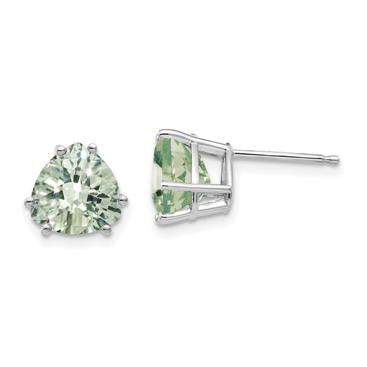 Exclusive 14K Gold 8mm Trillion Checker-Cut Green Quartz Earrings - Stylish Value!