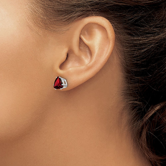 Exclusive 14K White Gold Garnet Stud Earrings - Stylish Trillion Cut, Affordable Price-3