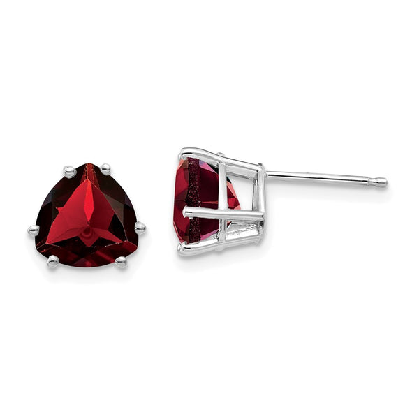 14K White Gold Garnet Stud Earrings - Trillion Cut