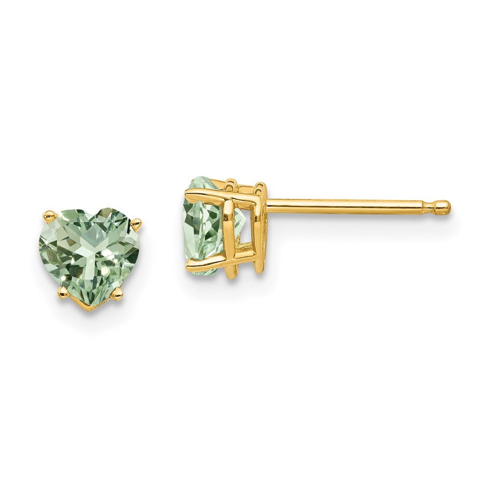 High-Quality 14K Gold 5mm Heart-Shaped Green Quartz Earrings - Stylish Value!
