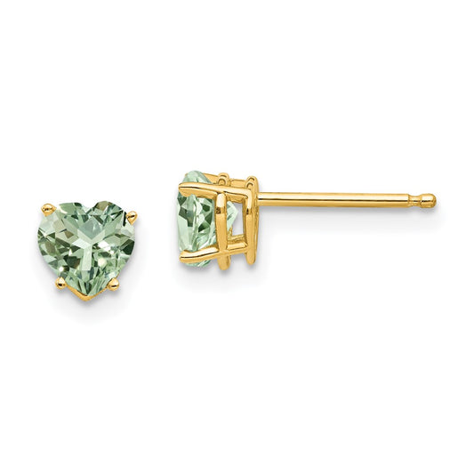 High-Quality 14K Gold 5mm Heart-Shaped Green Quartz Earrings - Stylish Value!
