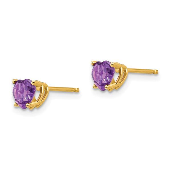 14K Gold 5mm Heart-Shaped Amethyst Earrings - Style GR1-1014710