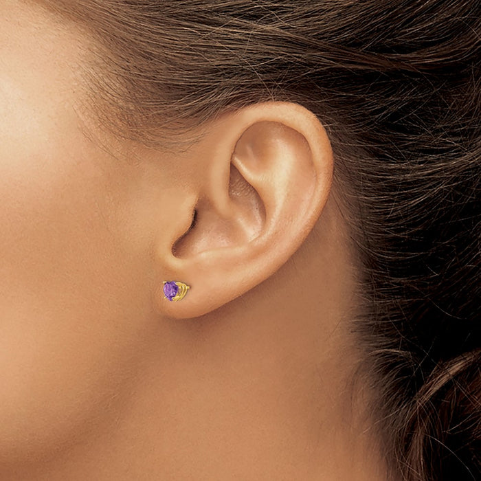 Exclusive 14K Gold 5mm Heart-Shaped Amethyst Earrings - Stylish Luxury!-3