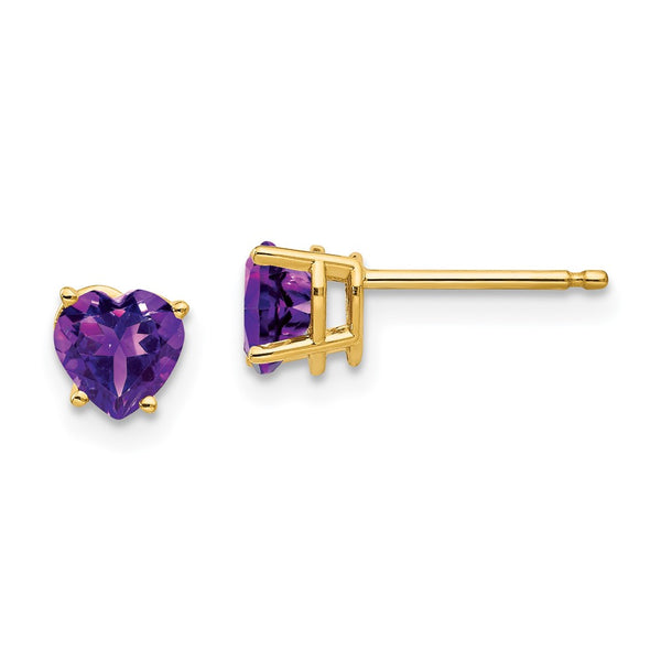 14K Gold 5mm Heart-Shaped Amethyst Earrings - Style GR1-1014710