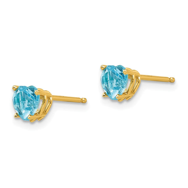 14K Gold Heart-Shaped Blue Topaz Earrings, 5mm - Style GR1-1014714