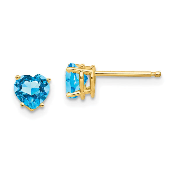 14K Gold Heart-Shaped Blue Topaz Earrings, 5mm - Style GR1-1014714