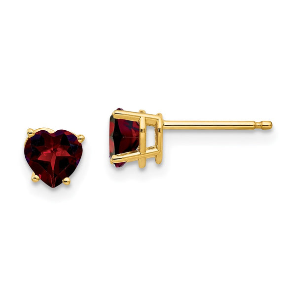 14K Gold Heart-Shaped Garnet Earrings - 5mm - Style GR1-1014717