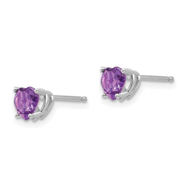 14K White Gold 5mm Heart-Shaped Amethyst Earrings