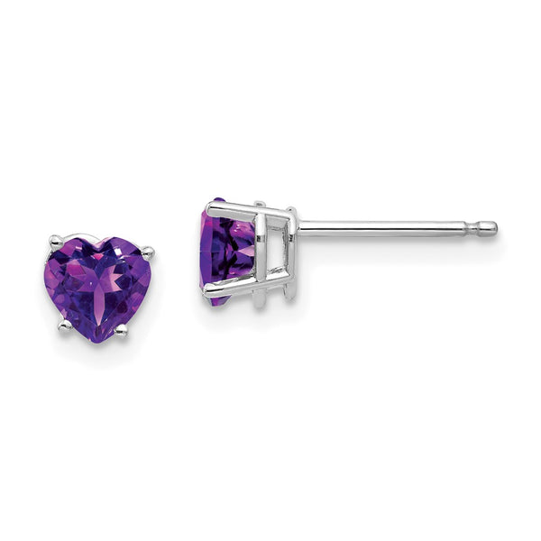 14K White Gold 5mm Heart-Shaped Amethyst Earrings