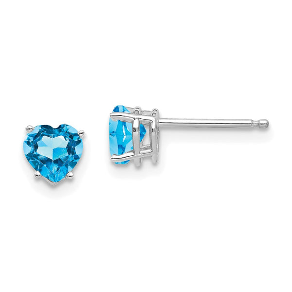 14K White Gold 5mm Heart-Shaped Blue Topaz Earrings - Style GR1-1014726