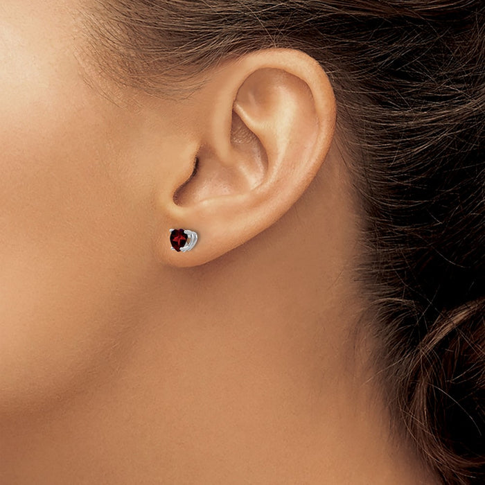 Buy Affordable 14K White Gold Heart-Shaped Garnet Earrings, 5mm Style-3