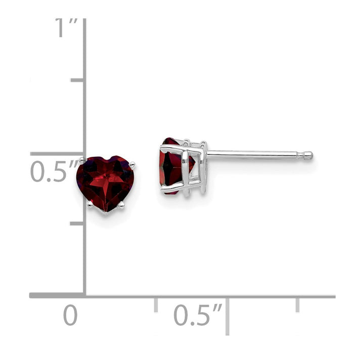 Buy Affordable 14K White Gold Heart-Shaped Garnet Earrings, 5mm Style-4