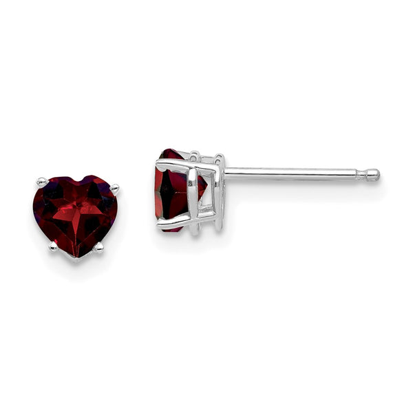 14K White Gold Heart-Shaped Garnet Earrings, 5mm
