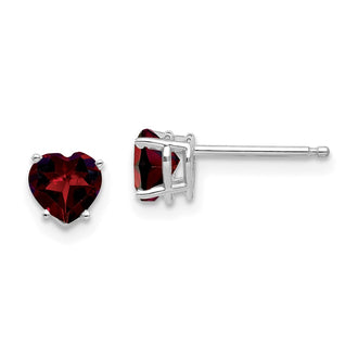 Buy Affordable 14K White Gold Heart-Shaped Garnet Earrings, 5mm Style