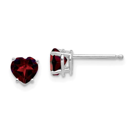 Buy Affordable 14K White Gold Heart-Shaped Garnet Earrings, 5mm Style
