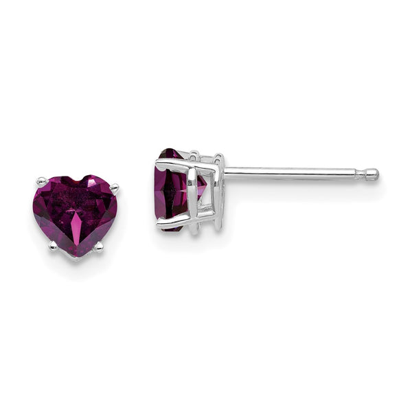 14K White Gold 5mm Heart-Shaped Rhodolite Garnet Earrings - Style GR1-1014742