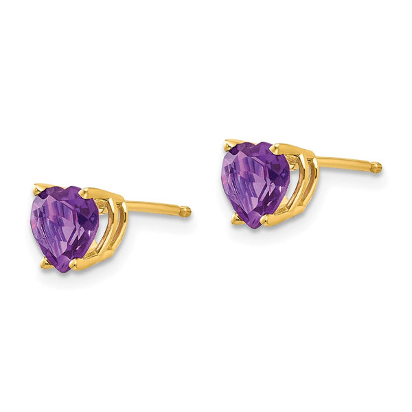 14K Gold 6mm Heart-Shaped Amethyst Earrings