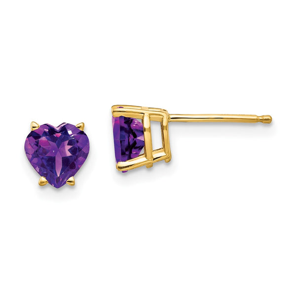 14K Gold 6mm Heart-Shaped Amethyst Earrings