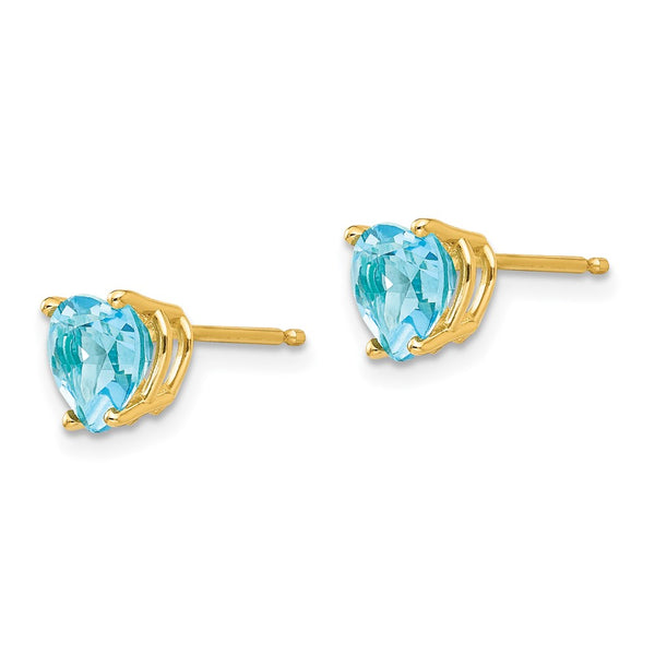 14K Gold 6mm Heart-Shaped Blue Topaz Earrings