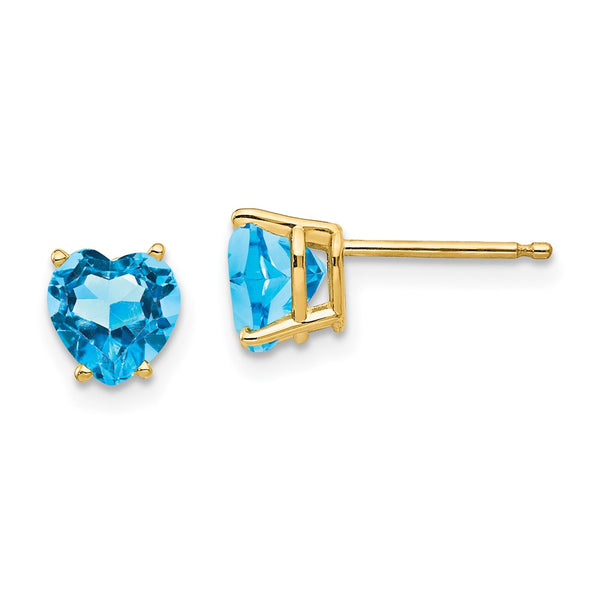 14K Gold 6mm Heart-Shaped Blue Topaz Earrings