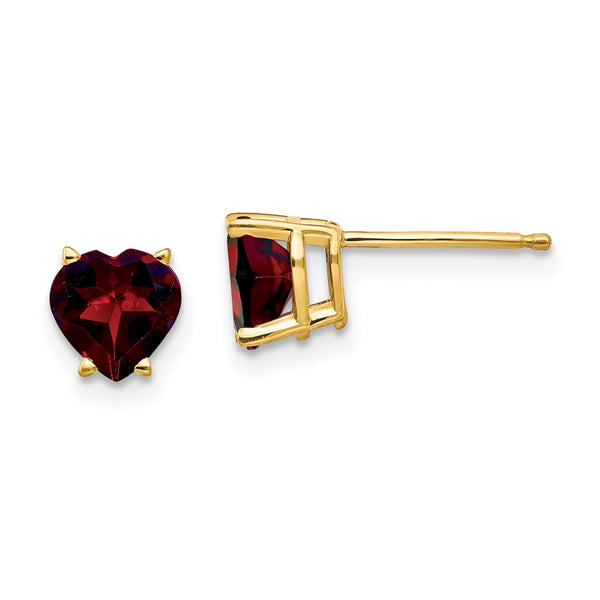14K Gold 6mm Heart-Shaped Garnet Earrings
