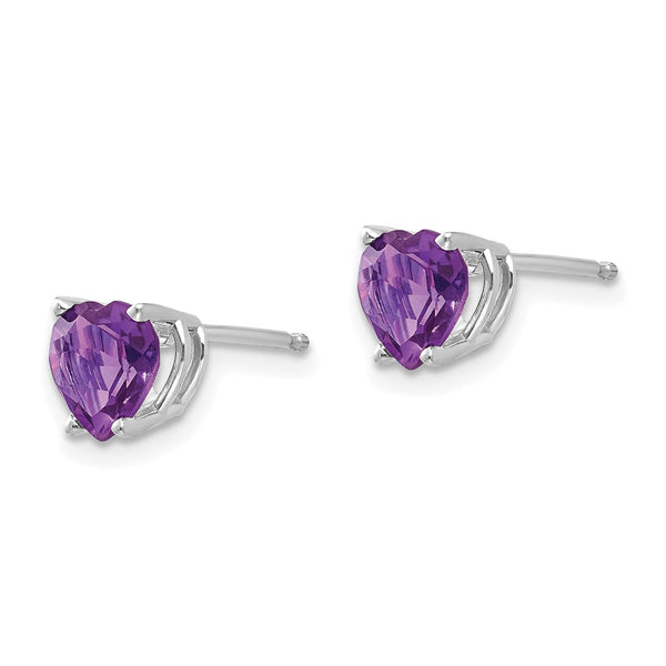 14K White Gold 6mm Heart-Shaped Amethyst Earrings