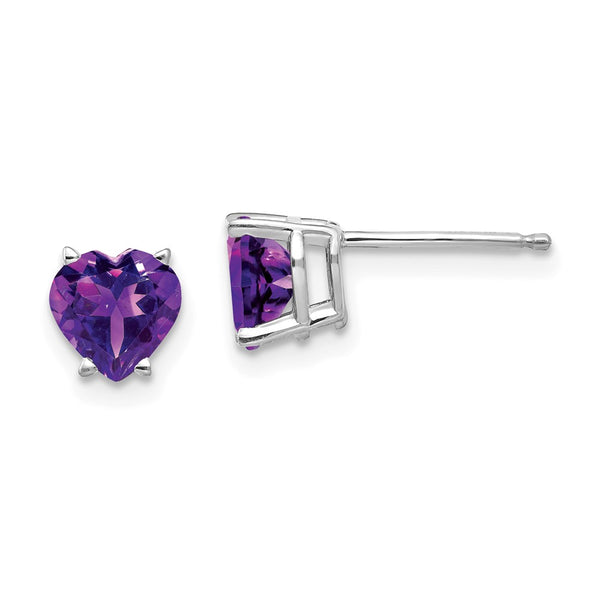 14K White Gold 6mm Heart-Shaped Amethyst Earrings