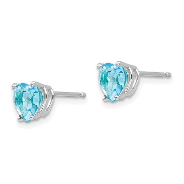 14K White Gold 6mm Heart-Shaped Blue Topaz Earrings