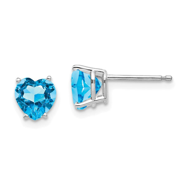 14K White Gold 6mm Heart-Shaped Blue Topaz Earrings