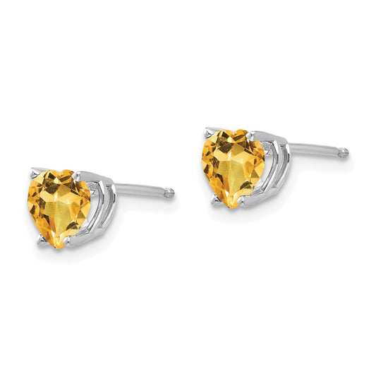 Buy Exclusive 14K White Gold Heart-Shaped Citrine Stud Earrings - Stylish Value