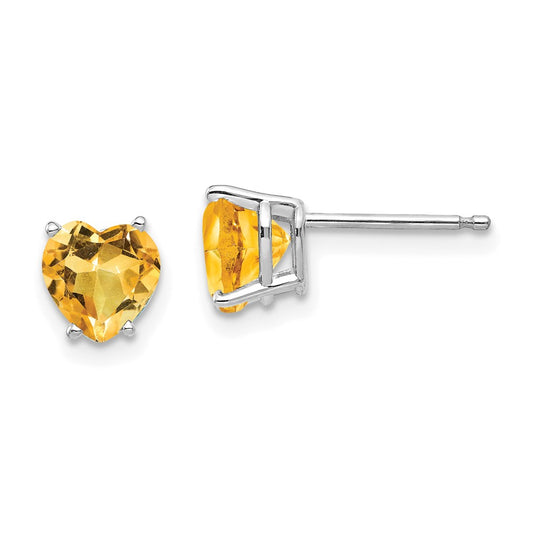 Buy Exclusive 14K White Gold Heart-Shaped Citrine Stud Earrings - Stylish Value