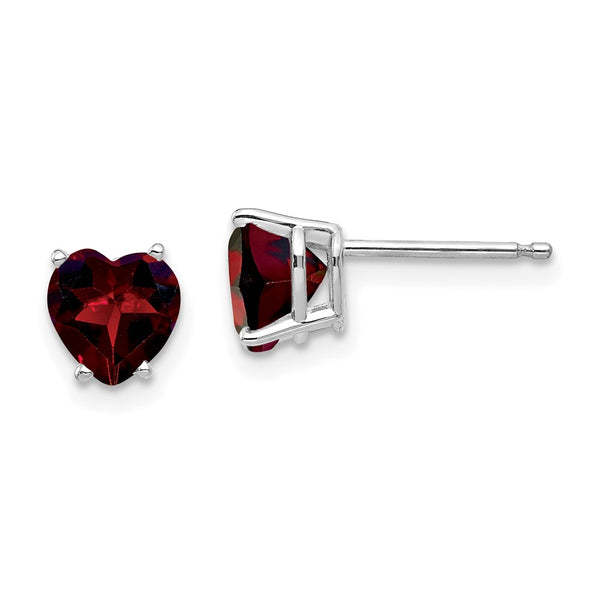 14K White Gold Heart-Shaped Garnet Earrings - 6mm, Gemstone