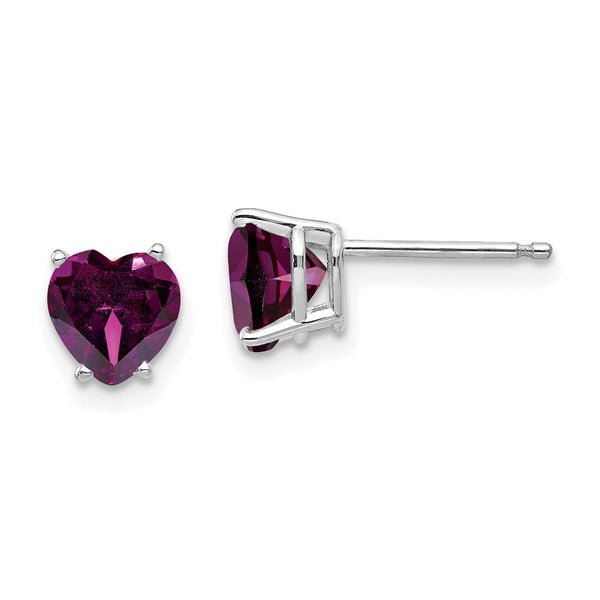 14K White Gold 6mm Heart-Shaped Rhodolite Garnet Earrings