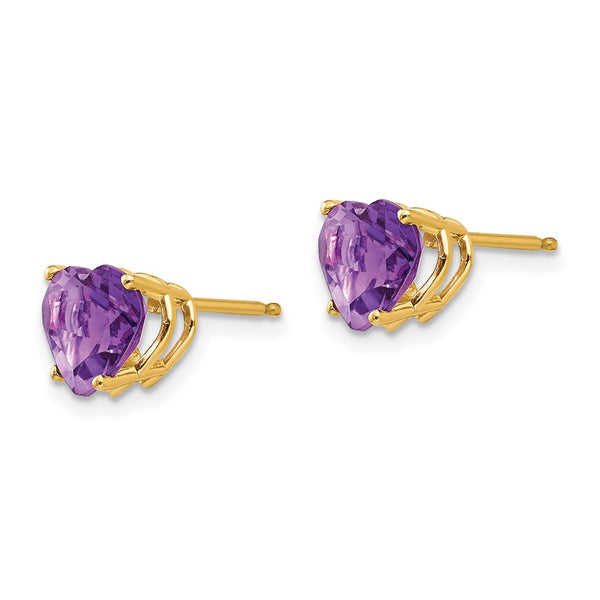 14K Gold 7mm Heart-Shaped Amethyst Earrings