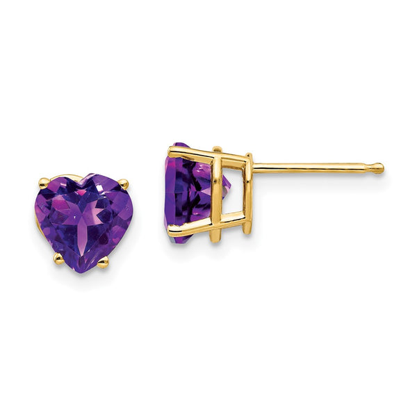 14K Gold 7mm Heart-Shaped Amethyst Earrings