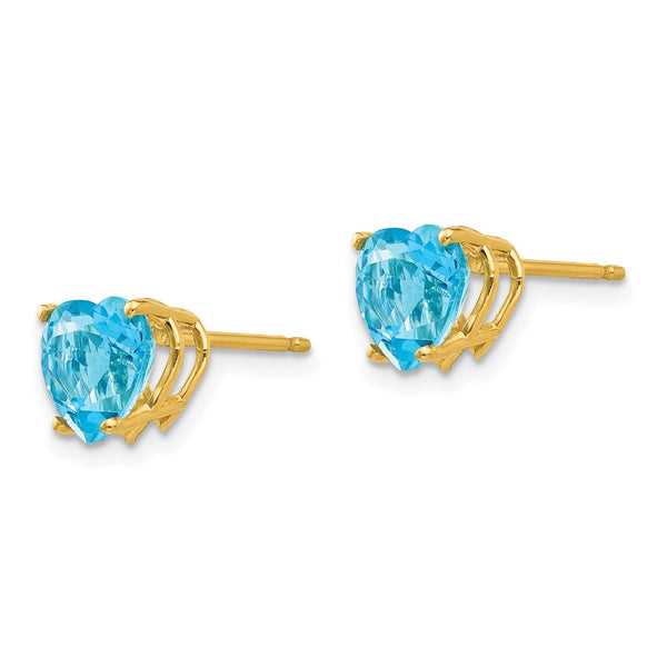 14K Gold 7mm Heart-Shaped Blue Topaz Earrings