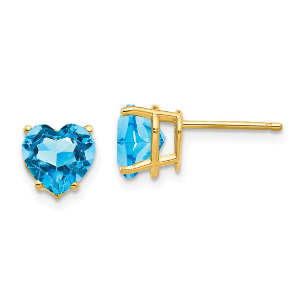14K Gold 7mm Heart-Shaped Blue Topaz Earrings